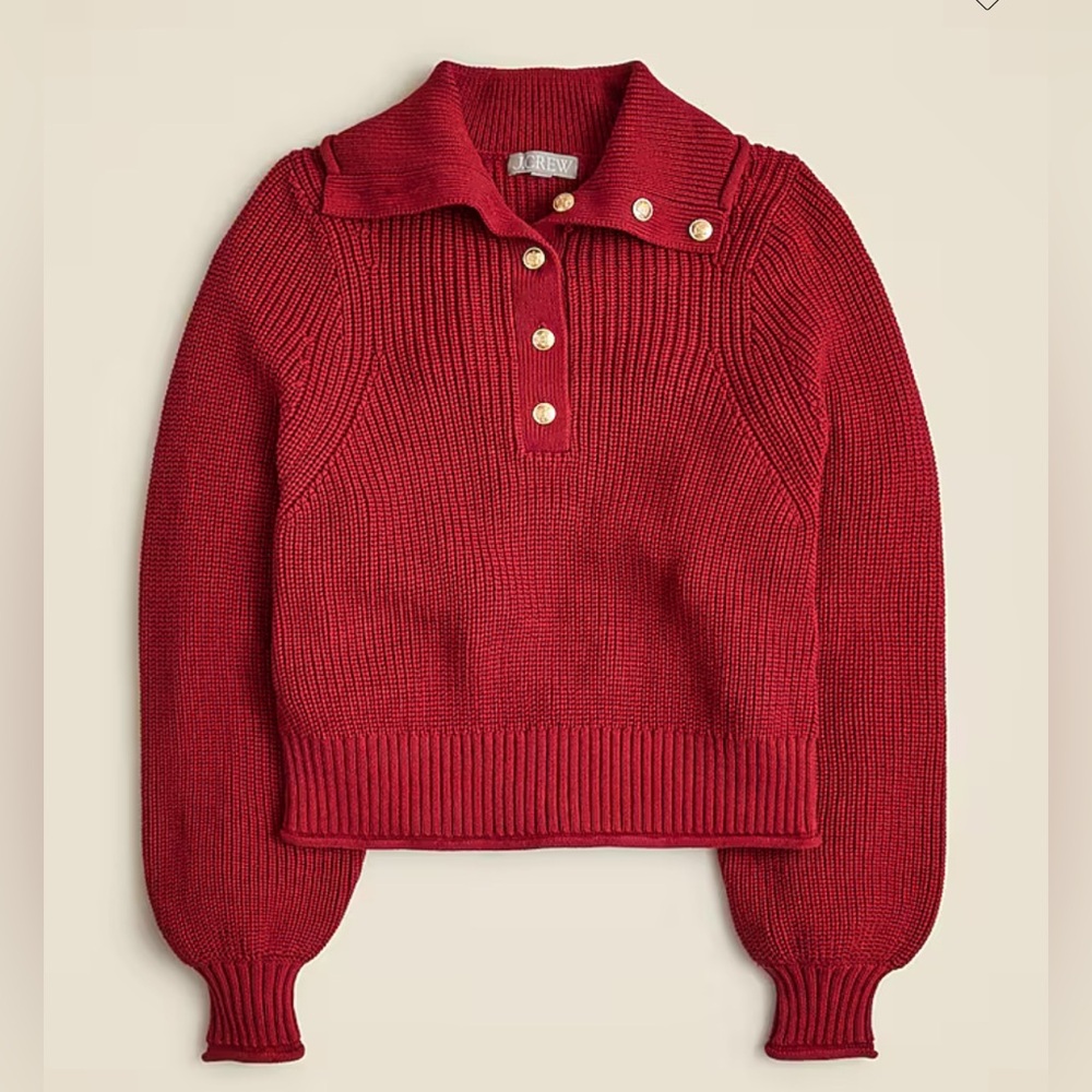 JCrew burgundy ribbed cotton sweater with gold buttons. Size L.